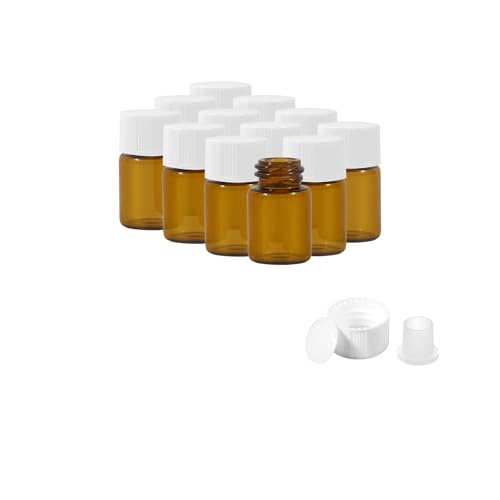 12PCS 2ml Amber Glass Small Vials with White Screw Caps & Plastic Stoppers - color: AMBER, size: 2ml