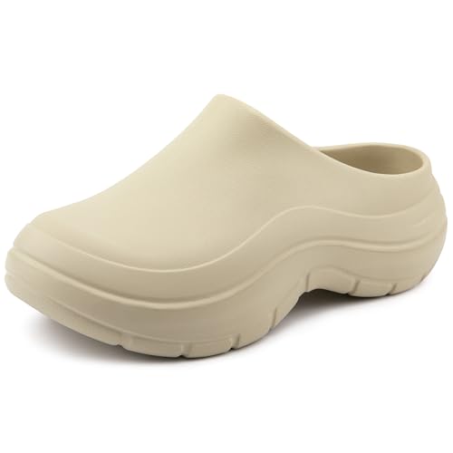 NITTI Women's Garden Clogs, Platform Slip-On Shoes with Arch Support - color: Beige, size: 7