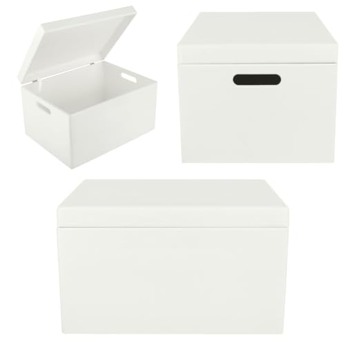 Creative Deco Large White Wooden Box Storage with Hinged Lid - color: White, size: XXL | Handles