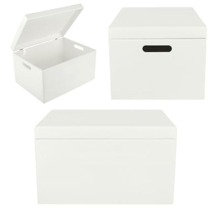 Creative Deco Large White Wooden Box Storage with Hinged Lid - color: White, size: XXL | Handles