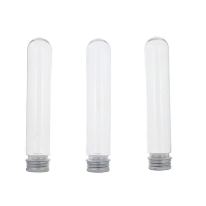 Pokinge 80ml Plastic Test Tube clear Refillable Bottle Transparent Candy Containers Storage Tube Bath Salts Vial Cosmetic Bottle with Aluminum Caps (10 pcs)(silver)