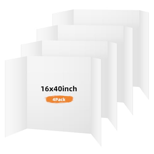 4 Pack Trifold Poster Board, 16x40 White Presentation Display Board - size: 16x40, style: 4 Pack