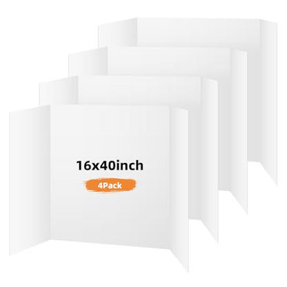 4 Pack Trifold Poster Board, 16x40 White Presentation Display Board - size: 16x40, style: 4 Pack
