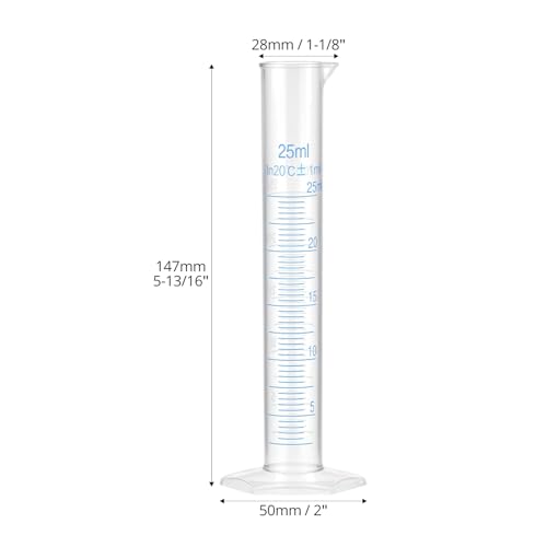 QWORK 25 ml Plastic Measuring Cylinders, 10 Pieces Lab-Tested Graduated Cylinders with Hexagonal Base