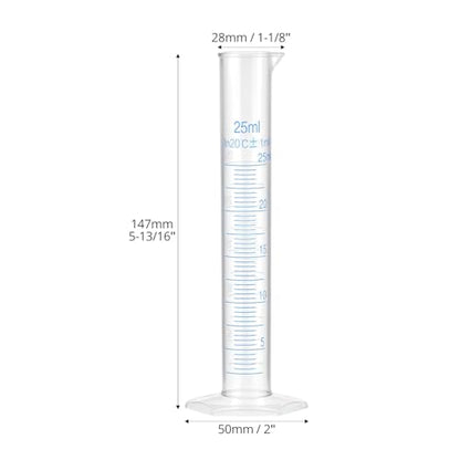 QWORK 25 ml Plastic Measuring Cylinders, 10 Pieces Lab-Tested Graduated Cylinders with Hexagonal Base