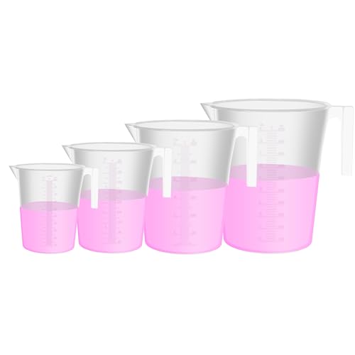 4pcs Large Plastic Beakers with Handle, 1000/2000/3000/5000ml - style: Half handled, Vol. 1000ml 2000ml 3000ml 5000ml