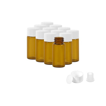 12PCS 4ml Amber Glass Small Vials with White Screw Caps & Plastic Stoppers - color: AMBER, size: 4ml