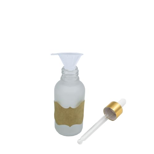 12 Pack,Clear Frosted Glass Dropper Bottle for Essential Oils,Empty Glass Liquid Holder With Glass Eye Dropper,Golden Caps Travel Perfume Cosmetic Container-Pipette&Funnel included (30ml/1oz) - color: Clear Frosted, size: 1 Ounces