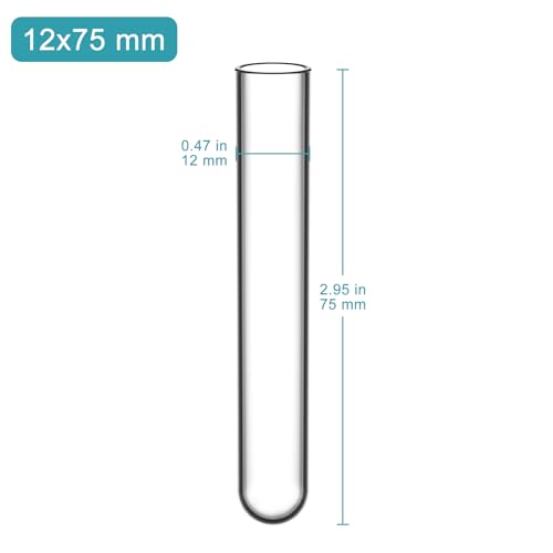 StonyLab 50 Pack Borosilicate Glass Round Bottom Test Tubes, 12mm OD X 75mm Length (Pack of 50) - style: 50 Pack