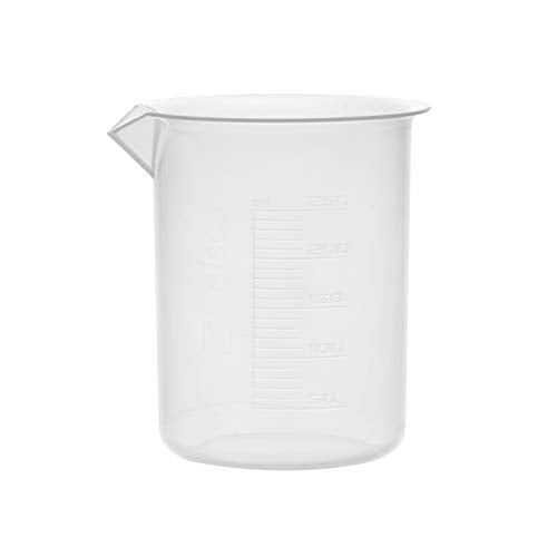 EISCO 6PK Plastic Beakers, 250ml - Polypropylene Plastic - Raised Graduations, Tapered Spout - Euro Design
