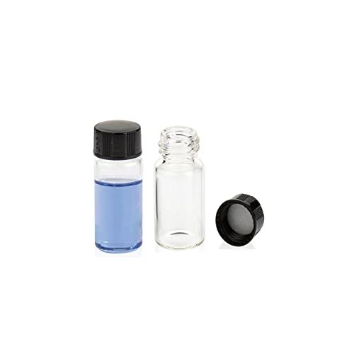 20ML Clear Glass Sample Vial, Liquid Sampling Sample Glass Bottle, Borosilicate Storage Glass Vial,27.5 * 57mm, Black 24-400 Polypropylene Screw Cap with PE Liners, Pack of 100 - size: 20ML