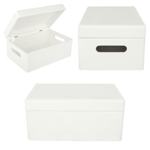Creative Deco Large White Wooden Box Storage with Hinged Lid - color: White, size: L | Handles