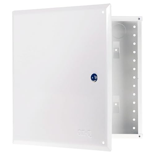 Legrand - OnQ 14 Inch Structured Wiring Enclosure with Hinged Door, Large Wire Openings & Extra Knockouts - Glossy White, EN1450 - size: 14 inch