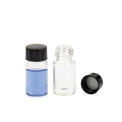 5ML Clear Glass Sample Vial, Liquid Sampling Sample Glass Bottle, Borosilicate Storage Glass Vial,18 * 40mm, Black 15-425 Polypropylene Screw Cap with PE Liners, Pack of 100 - size: 5ML