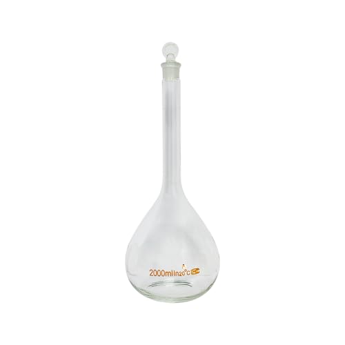 1pcs 5/10/20/25/50/200/500/1000ml Class A Borosilicate Glass Lab Clear Volumetric Flask with Head Stopper (2000ml) - size: 2000ml