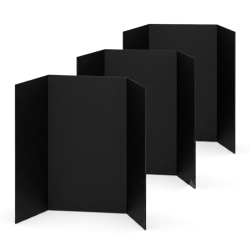 36" x 48" Black Tri-Fold Presentation Board, Corrugated Trifold Poster Board for Science Fair, School Projects, Business Presentations & Exhibitions, Large Lightweight Tabletop Display Board - color: Black, size: 3PCS
