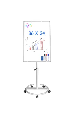 Maxtek Whiteboard on Wheels 36 x 24 in, Magnetic Rolling Dry Erase Easel - color: White, size: 24"W x 36"H