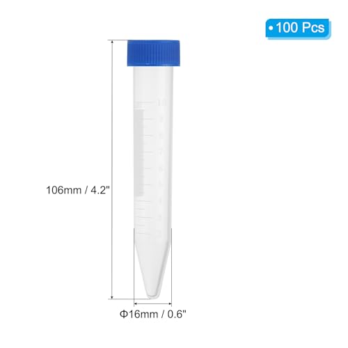 PATIKIL 10ML Plastic Centrifuge Tubes, 100 Pcs Conical Test Tube Container with Leak-Proof Blue Screw Caps and Graduated Marks for Laboratory Liquid - color: Blue, size: 10ml