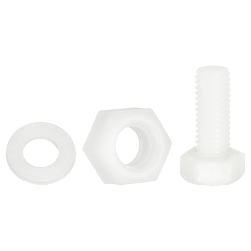 uxcell 300 Pcs/100 Sets Nylon Hex Bolts, M8 x 20mm Plastic Full Threaded Hex Head Screws Bolts and Nuts with Flat Washers for Machinery Electronics Industrial Accessories, White - size: M8 x 20mm