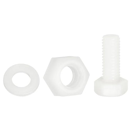 uxcell 300 Pcs/100 Sets Nylon Hex Bolts, M8 x 20mm Plastic Full Threaded Hex Head Screws Bolts and Nuts with Flat Washers for Machinery Electronics Industrial Accessories, White - size: M8 x 20mm
