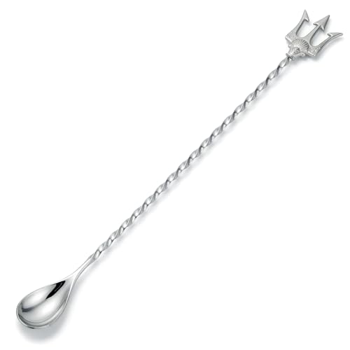 Homestia Bar Spoon, 12'' Stainless Steel Cocktail Spoon, Trident Handle End - color: Trident 12" + Silver