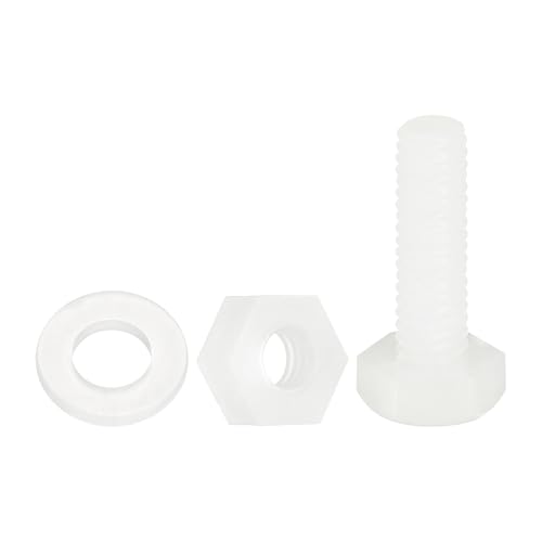 uxcell 300 Pcs/100 Sets Nylon Hex Bolts, M4 x 15mm Plastic Full Threaded Hex Head Screws Bolts and Nuts with Flat Washers for Machinery Electronics Industrial Accessories, White - size: M4 x 15mm