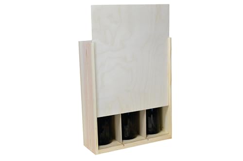 Wooden 3 Bottle Large Slide Top Box, Inside Dimensions 14 x 12 x 4″