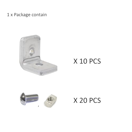 10Sets Heavy Duty 10 Series Aluminum Extrusion Profile L Brackets 1010 Aluminium Extruded Profil Esquina Corner Right Angle Brackets with Bolts Nuts for 1" x 1" Rail - 5mm THK - style: 10 sets bracket THK 5mm with m5