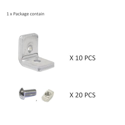 10Sets Heavy Duty 10 Series Aluminum Extrusion Profile L Brackets 1010 Aluminium Extruded Profil Esquina Corner Right Angle Brackets with Bolts Nuts for 1" x 1" Rail - 5mm THK - style: 10 sets bracket THK 5mm with m5