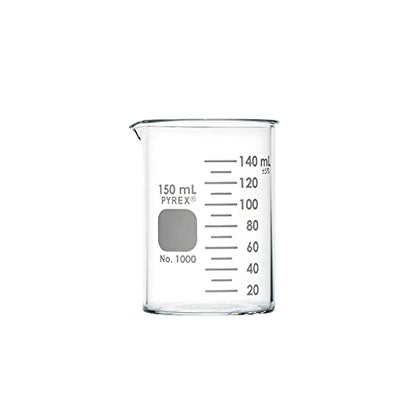 PYREX Griffin Borosilicate Glass Beaker- Low Form Graduated Measuring Beaker with Spout– Premium Scientific Glassware for Laboratories, Classrooms or Home Use- PYREX Chemistry Glassware, 150mL, 12/Pk - size: 150 mL