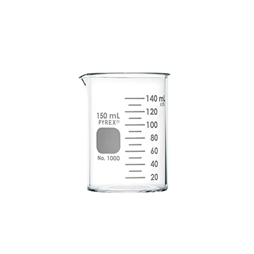 PYREX Griffin Borosilicate Glass Beaker- Low Form Graduated Measuring Beaker with Spout– Premium Scientific Glassware for Laboratories, Classrooms or Home Use- PYREX Chemistry Glassware, 150mL, 12/Pk - size: 150 mL