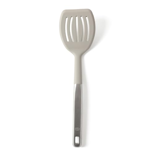 Calphalon Prime Slotted Turner, Kitchen Flipping Spatula, Slotted Spatula with Silicone Head and Stainless Steel Handle, Heat Resistant Nonstick Cookware for Flipping and Draining (Taupe) - color: Taupe III, size: Slotted Turner