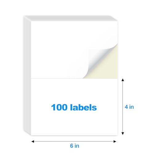 MaxGear 4x6 inch Removable Labels 100 Pcs, Water/Oil/Tear Resistants No Residue for Home Packing Box and Storage Bins, Matte White Paper Sheets, Permanent Strong Adhesive, Dries Quickly