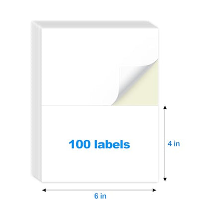 MaxGear 4x6 inch Removable Labels 100 Pcs, Water/Oil/Tear Resistants No Residue for Home Packing Box and Storage Bins, Matte White Paper Sheets, Permanent Strong Adhesive, Dries Quickly