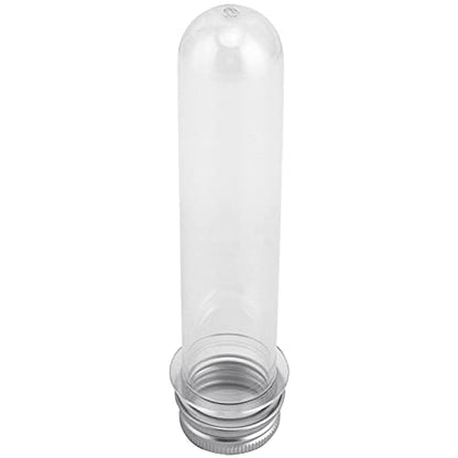 SEUNMUK 60 PCS 40ml Clear Plastic Test Tubes with Caps, 140 x 25 mm Clear Bath Salt Tubes, Test Tubes for Plants, Scientific Experiments, Candy Storage, Powders, Spices - color: Silver Caps