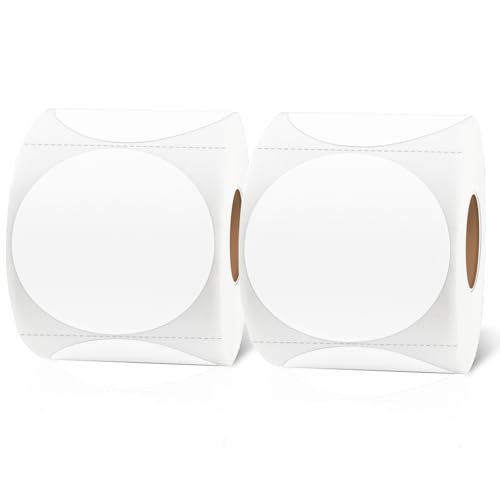 2 Inch Round Thermal Labels, Self Adhesive Circle Waterproof Thermal Labels, Multipurpose Roll Direct Thermal Sticker for DIY Logo Design, 500 Labels/2 Rolls - color: White-1000 Labels, size: 2 inch