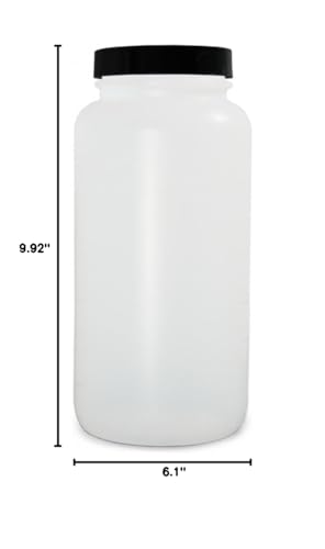Qorpak PLC-03547 Natural HDPE Collared Wide Mouth Round Bottle with 89-400 Black Phenolic Pulp/Vinyl Lined Cap, 128oz Capacity, 155mm OD x 252mm Height (Case of 4)