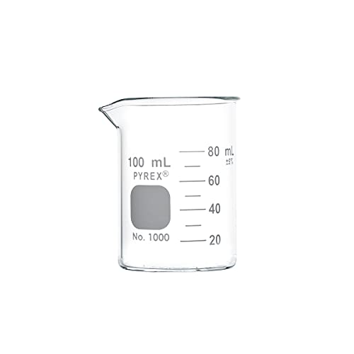 PYREX Griffin Borosilicate Glass Beaker- Low Form Graduated Measuring Beaker with Spout– Premium Scientific Glassware for Laboratories, Classrooms or Home Use - PYREX Chemistry Glassware, 100mL, 12/Pk - size: 100 mL