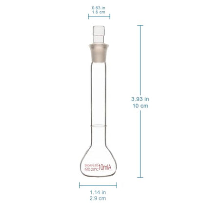 stonylab Glass Volumetric Flask Class A with Glass Stopper, Borosilicate Glass Heavy Wall Volumetric Flask Tolerance ±0.02 ml, 10 ml - size: 10 ml