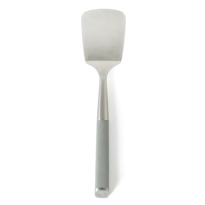 Calphalon Edge Solid Turner, Cooking Spatula, Kitchen Spatula, Stainless Steel Turner with Silicone Heat Resistance Handle, Nonstick-Safe Spatula with Ergonomic Handle (Taupe) - color: Taupe I, size: Turner