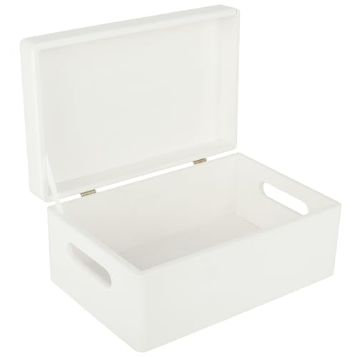 Creative Deco Large White Wooden Box Storage with Hinged Lid - color: White, size: L | Handles