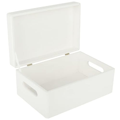 Creative Deco Large White Wooden Box Storage with Hinged Lid - color: White, size: L | Handles