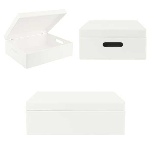 Creative Deco XL White Wooden Box Storage with Hinged Lid - color: White, size: XL | Handles