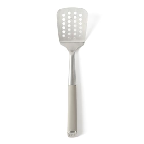 Calphalon Slotted Turner, Kitchen Flipping Spatula, Slotted Spatula, Stainless Steel Turner with Silicone Heat Resistance Handle, Nonstick-Safe Spatula for Draining and Flipping (Taupe) - color: Taupe I, size: Slotted Turner