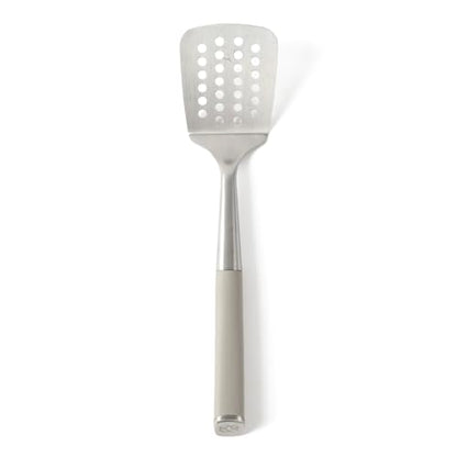 Calphalon Slotted Turner, Kitchen Flipping Spatula, Slotted Spatula, Stainless Steel Turner with Silicone Heat Resistance Handle, Nonstick-Safe Spatula for Draining and Flipping (Taupe) - color: Taupe I, size: Slotted Turner