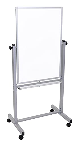 Luxor Mobile Dry Erase Double-Sided Magnetic Whiteboard with Aluminum Frame and Stand - 24"W x 36"H - size: 27"W x 59"H
