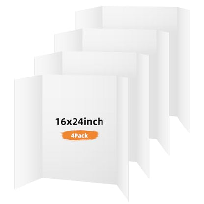 4 Pack Trifold Poster Board, 16x24 White Presentation Display Board - size: 16x24, style: 4 Pack