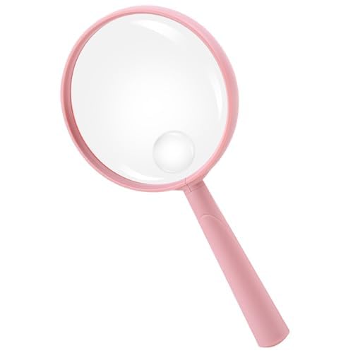 Feosky Handheld Reading Magnifier, 10X Magnifier, 90mm Shatterproof Lens, Adults Close Work Non-Slip Handle for Seniors Reading and Nature Exploration, Insect and Hobby Observation(Pink) - color: Pink, size: 90mm