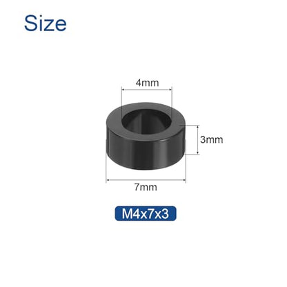 uxcell 100pcs Nylon Round Spacers 4mm ID, 7mm OD, 3mm Height Screws Spacers Without Threaded, Plastic Spacer for M4 Screws, Black - size: 4mm ID, 7mm OD, 3mm Height