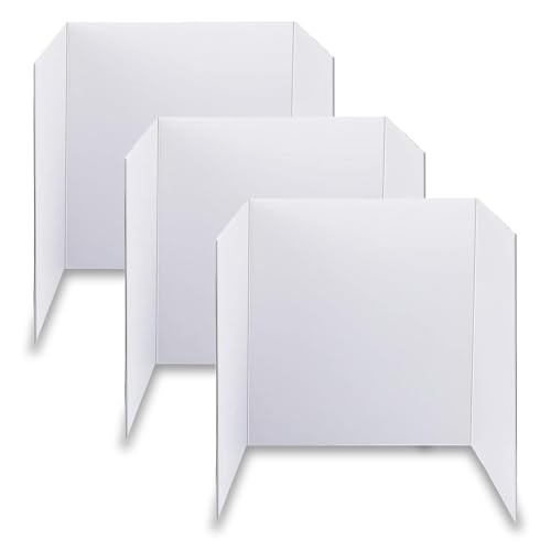 3 pcs Small White Tri-Fold Display Boards, 21 x 14 Inches Corrugated Trifold Poster Boards for School Projects, Science Fairs, Business Presentations and Exhibitions - size: 21 x 14 inches